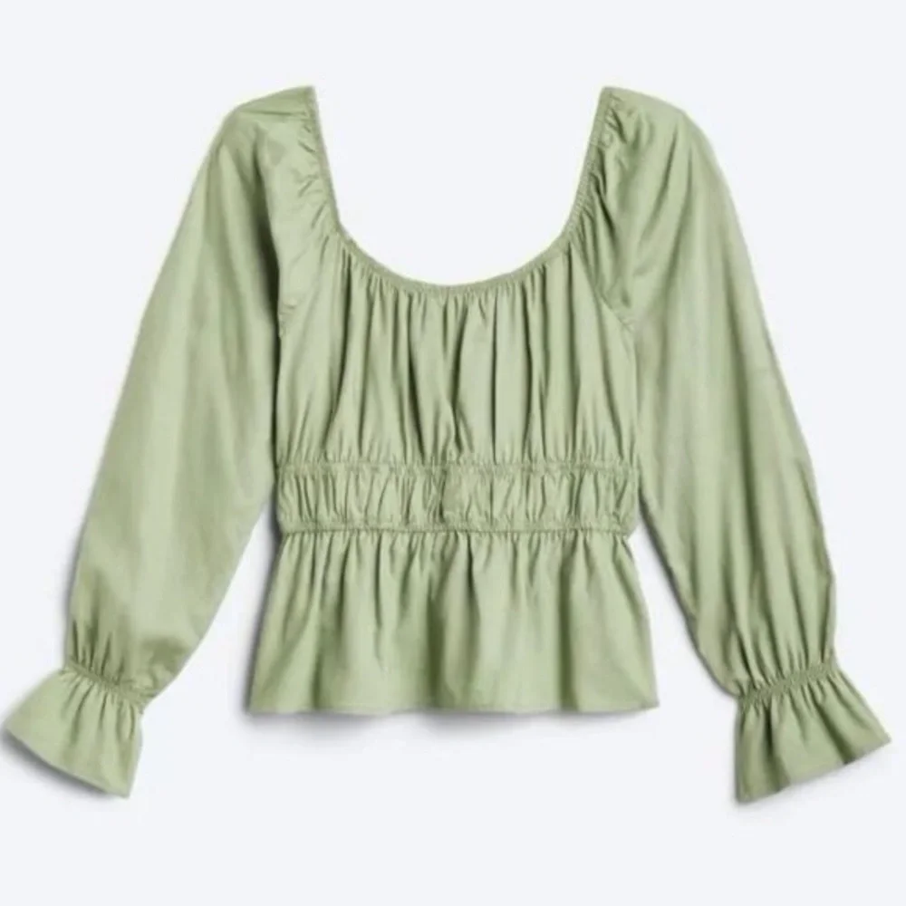 Daisy & Delilah Stitch Fix Women L Green Linen Blend Boho Larisa Peplum Top NWT